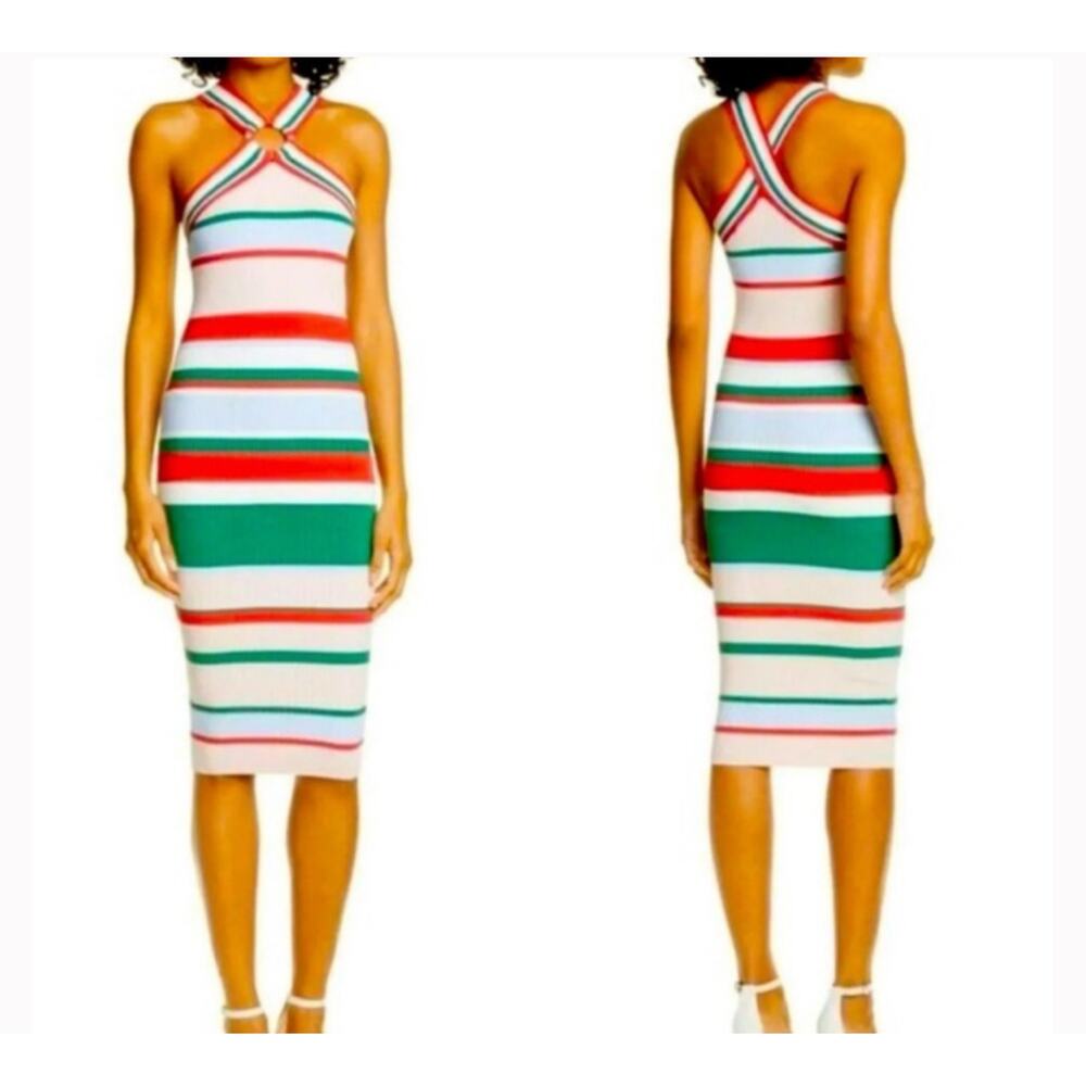 Ted Baker Lyndiaa Striped Bodycon Midi Dress Stretch Vacation Beach Women's 4